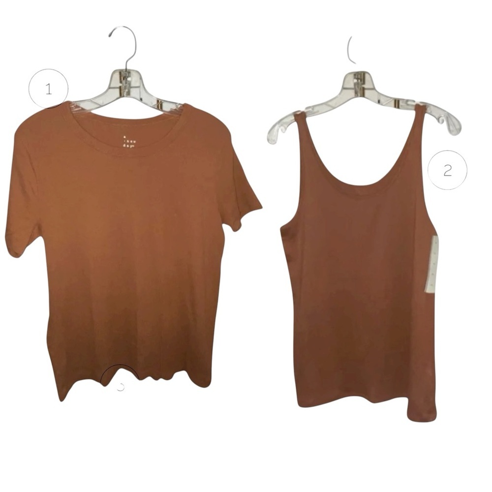 New A New Day Target Rust Brown Basics Ribbed Tee & Tank Top Bundle Fall classic